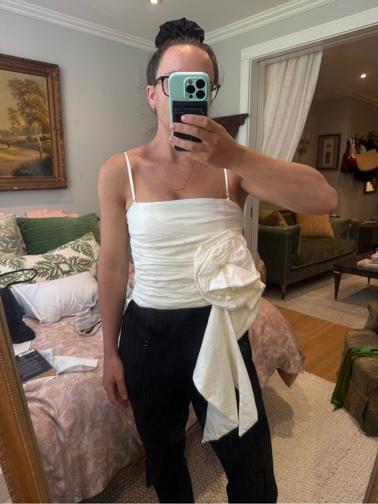 Mango Tops - Mango White Ruched Camisole with Side Rosette